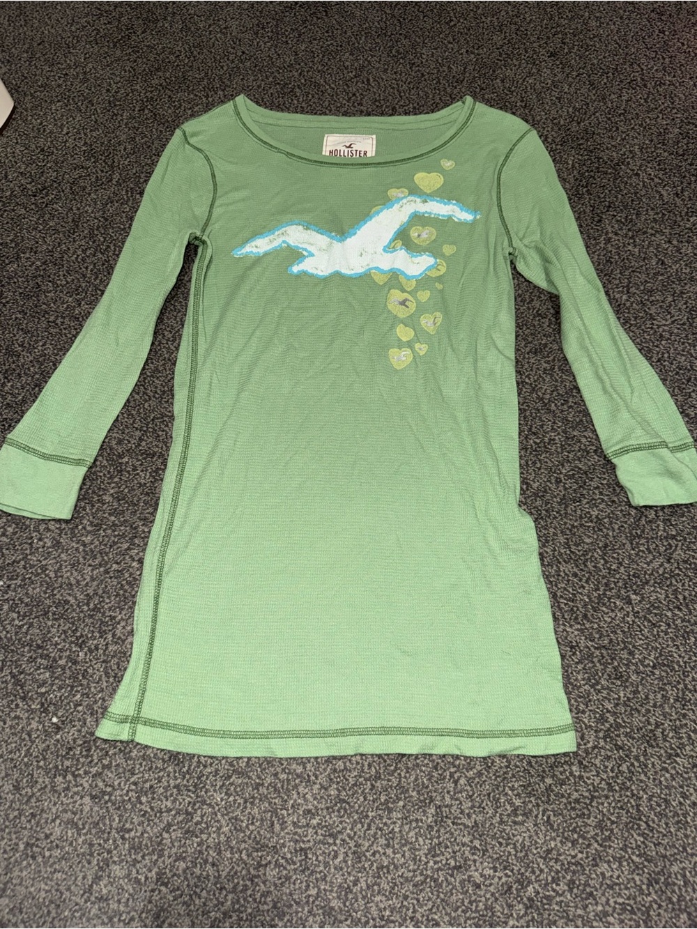Y2K Hollister Green Thermal Henley Top Women’s Small Quarter Sleeve